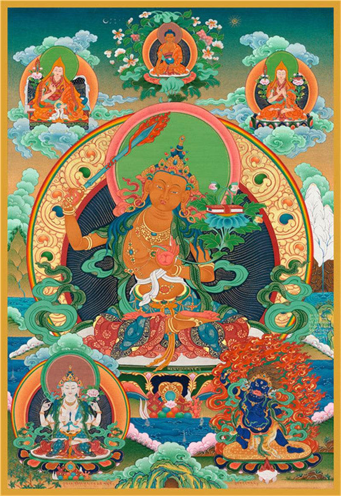 Manjusri Image - Tibetan thangka painting, front view