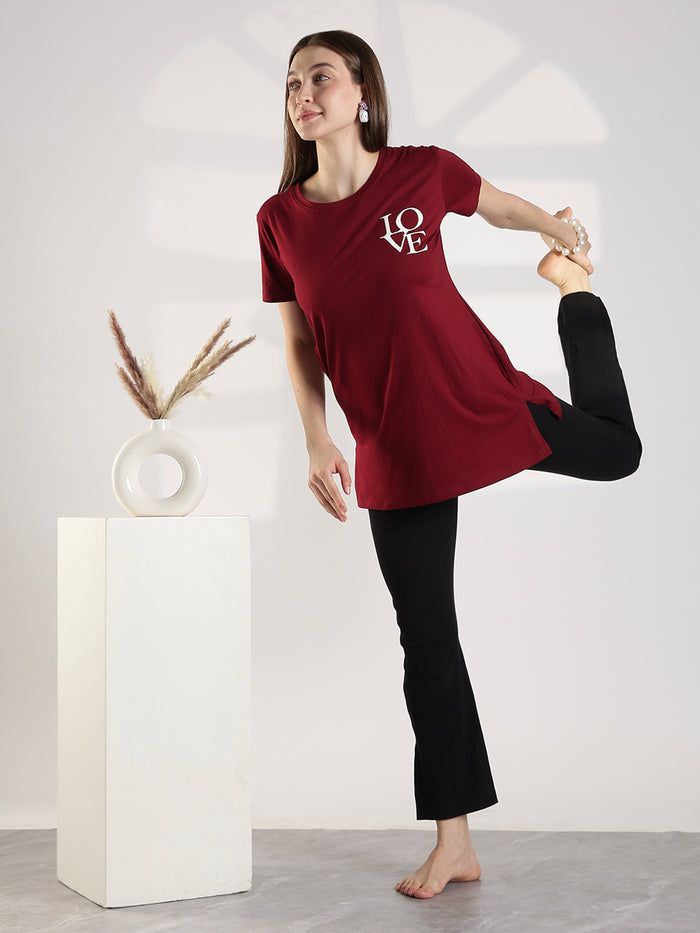 Maroon premium cotton long t shirt for women