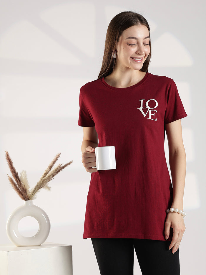Maroon premium cotton long t shirt for women