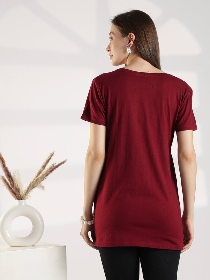 Maroon premium cotton long t shirt for women