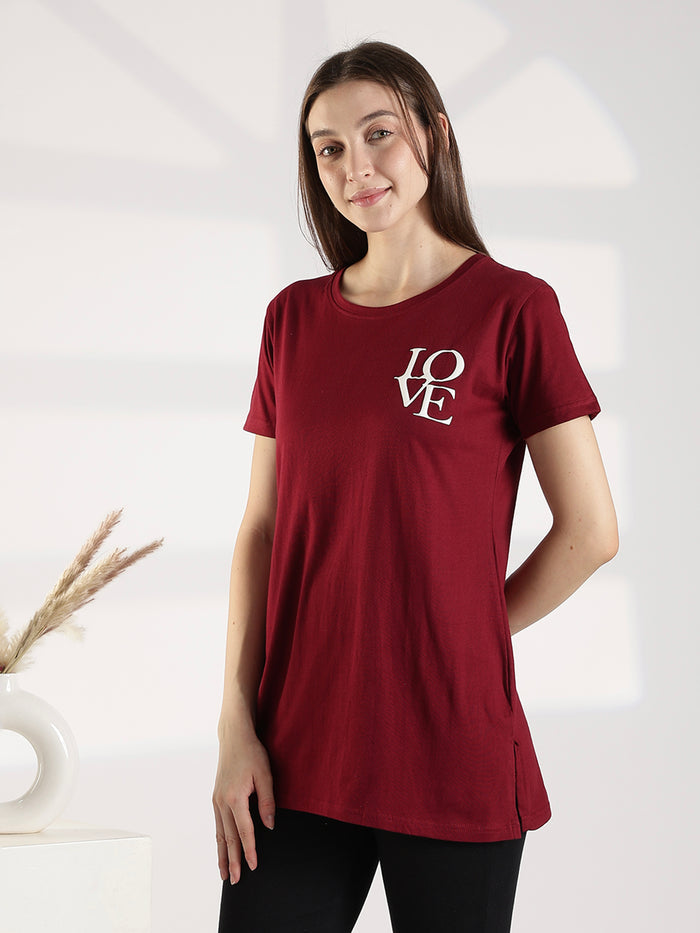 Maroon premium cotton long t shirt for women
