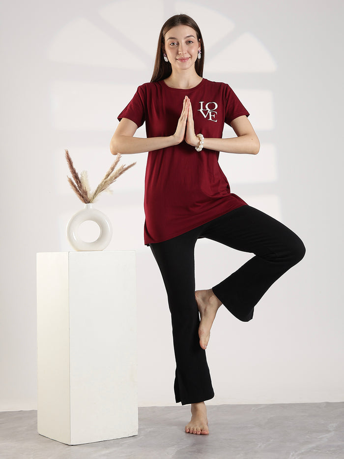 Maroon premium cotton long t shirt for women