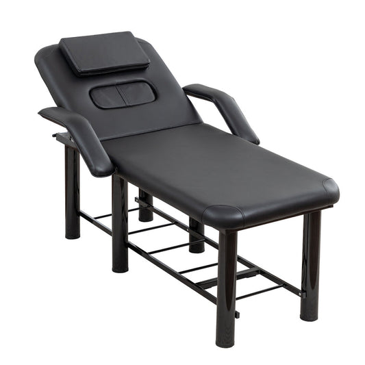 Massage & Facial Table with Face Cradle, Armrests & Storage Shelf Black