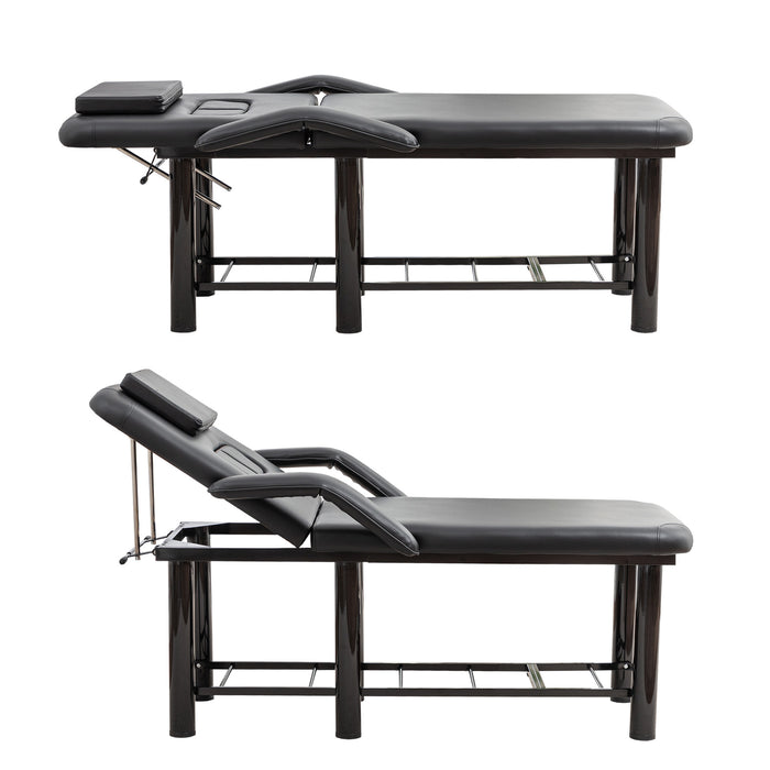 Massage & Facial Table with Face Cradle, Armrests & Storage Shelf Black