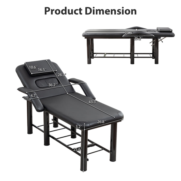 Massage & Facial Table with Face Cradle, Armrests & Storage Shelf Black