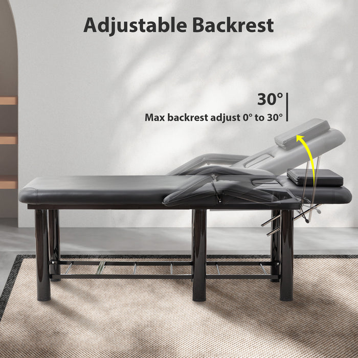 Massage & Facial Table with Face Cradle, Armrests & Storage Shelf Black