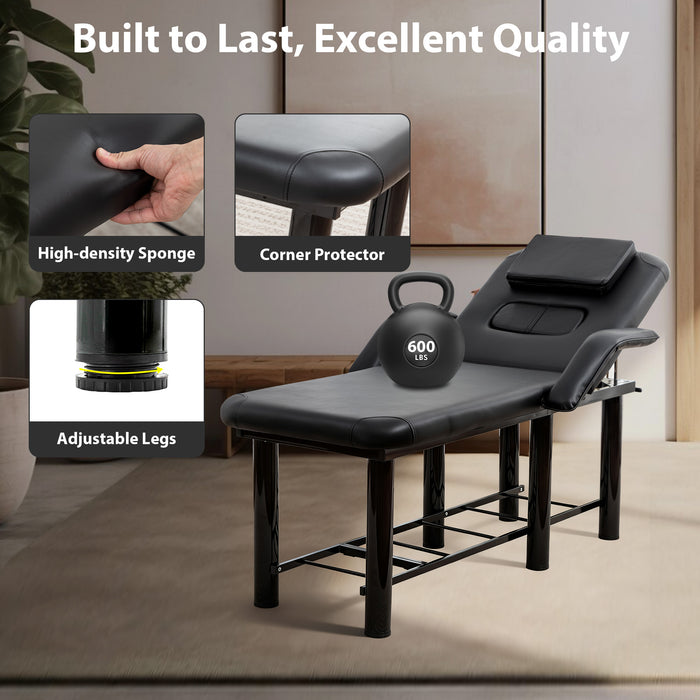 Massage & Facial Table with Face Cradle, Armrests & Storage Shelf Black