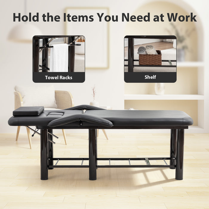 Massage & Facial Table with Face Cradle, Armrests & Storage Shelf Black