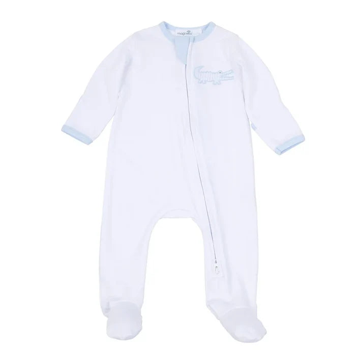 MB Gator Applique Zip Footie-Lt. Blue