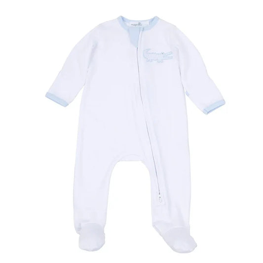 MB Gator Applique Zip Footie-Lt. Blue