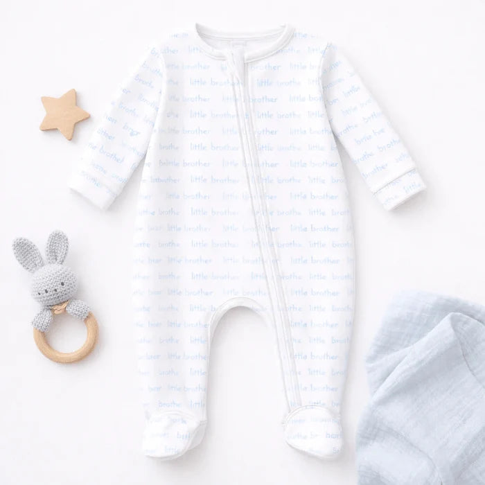 MB Little Brother Print Zip Footie-Lt. Blue