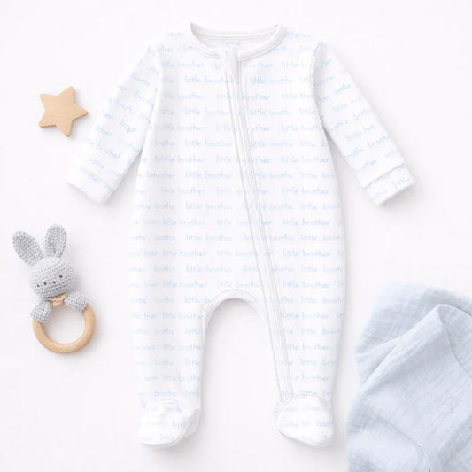MB Little Brother Print Zip Footie-Lt. Blue