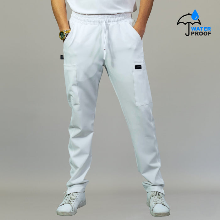 Mens 530 white relaxed-fit scrub pants front view - SFORME medical uniforms