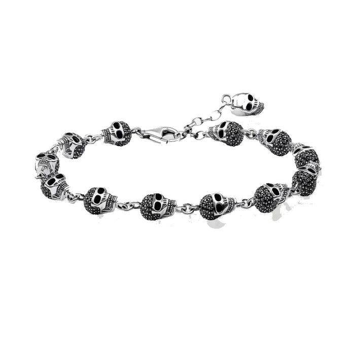 Antique Silver Crystal Skull  Beaded Bracelet
