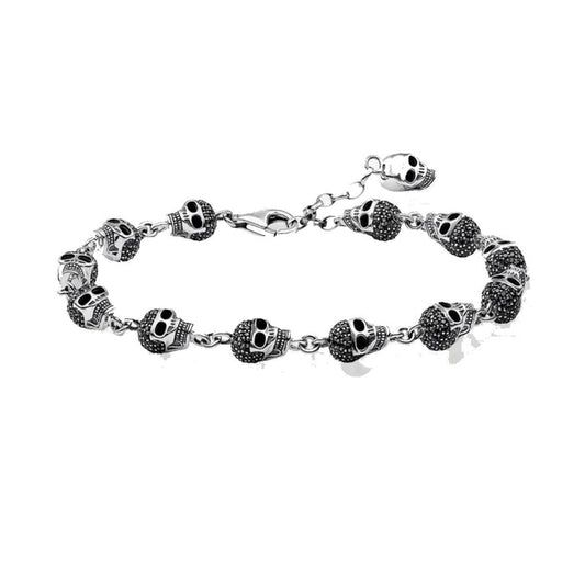 Antique Silver Crystal Skull  Beaded Bracelet