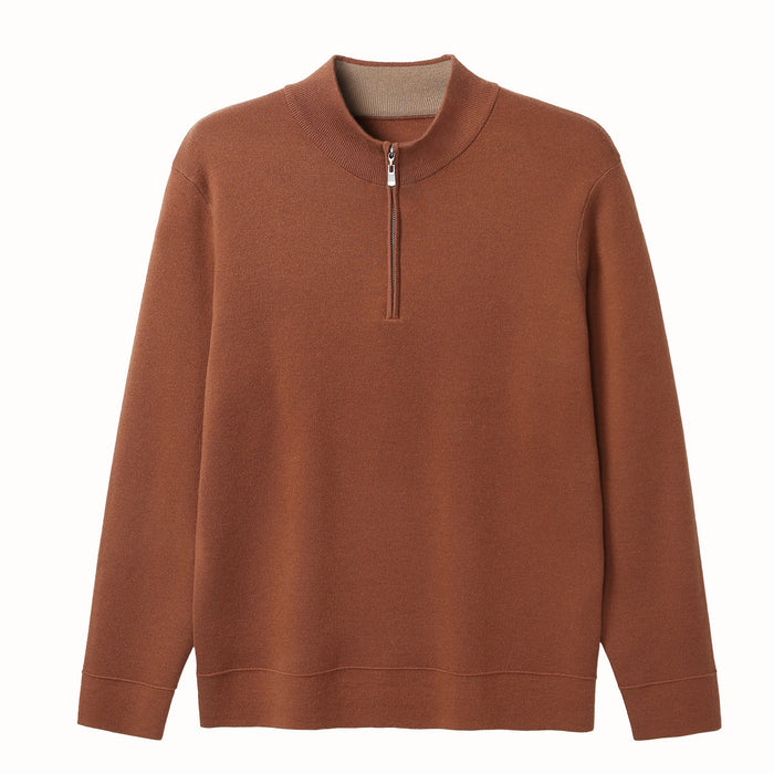 Men's Sweater Light Mature Simple Zip Stand Collar Machine Washable Merino Wool Knitwear