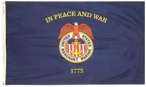 Heavy-duty nylon Merchant Marine flag with reinforced stitching