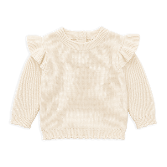 Milan Classic Knit Ruffle Baby Girl Pullover, Organic