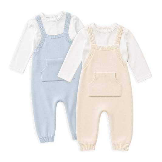 Milan Knit Kangaroo Pocket Overall Romper and Bodysuit Sets