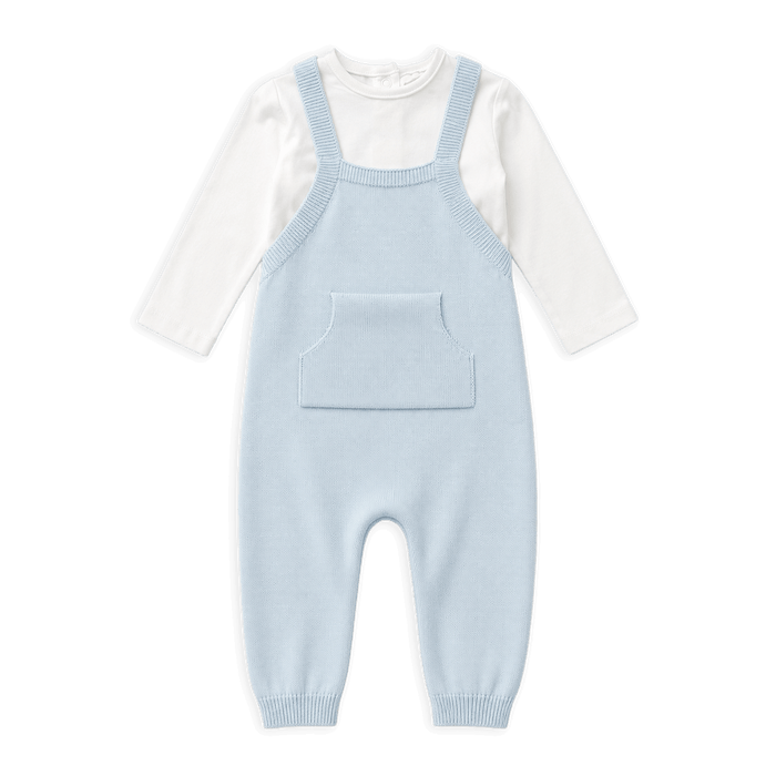 Milan Knit Kangaroo Pocket Overall Romper and Bodysuit Set, Blue