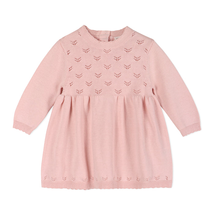 Milan Pointelle Knit Baby Sweater Dress (Organic Cotton) - Viverano