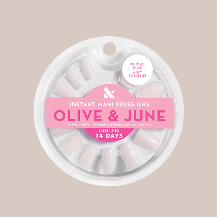 Milky 3D Bubbles - Press-On | Short | Squoval sheer milky nails with raised bubble accents for easy at-home mani
