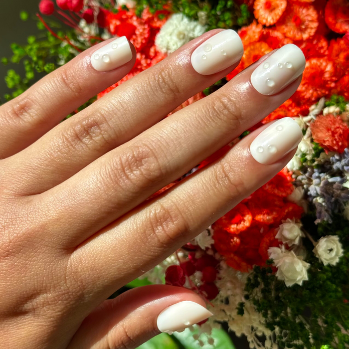 Milky 3D Bubbles - Press-On | Short | Squoval nails with sheer white polish and raised bubble details for easy at-home mani