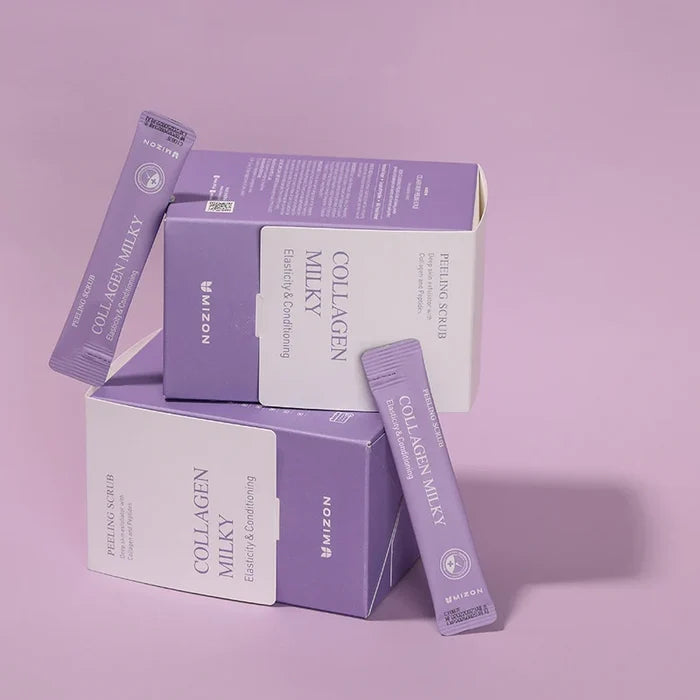 MIZON peeling scrub deep skin exfoliation with collagen and peptides collagen milky elesticity & hydration