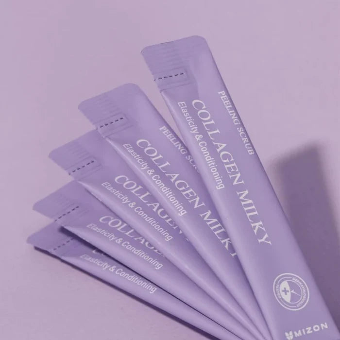 MIZON peeling scrub deep skin exfoliation with collagen and peptides collagen milky elesticity & hydration