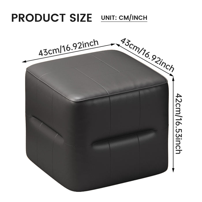 Modern Black Cube Ottoman with Storage Multi-Purpose PU Leather Side Table, Footrest
