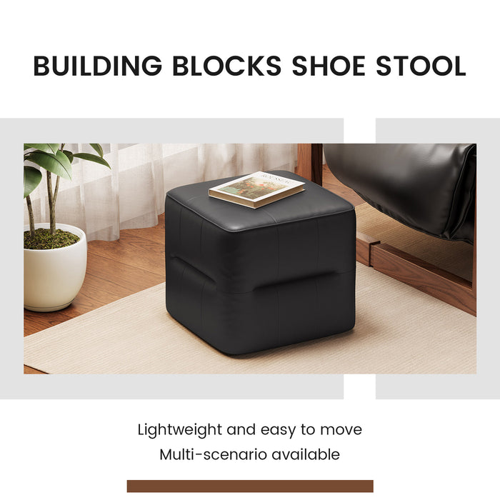 Modern Black Cube Ottoman with Storage Multi-Purpose PU Leather Side Table, Footrest