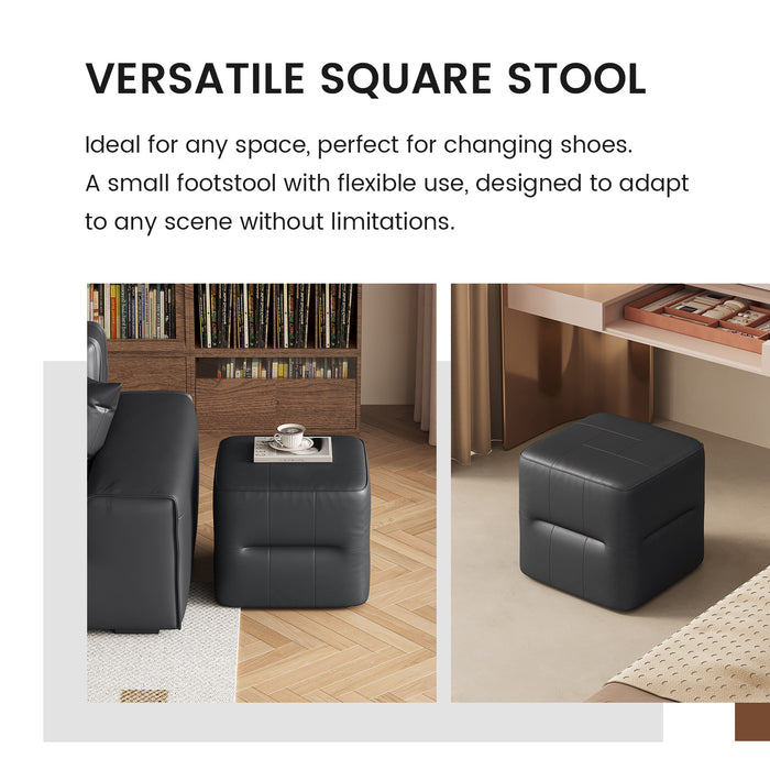 Modern Black Cube Ottoman with Storage Multi-Purpose PU Leather Side Table, Footrest
