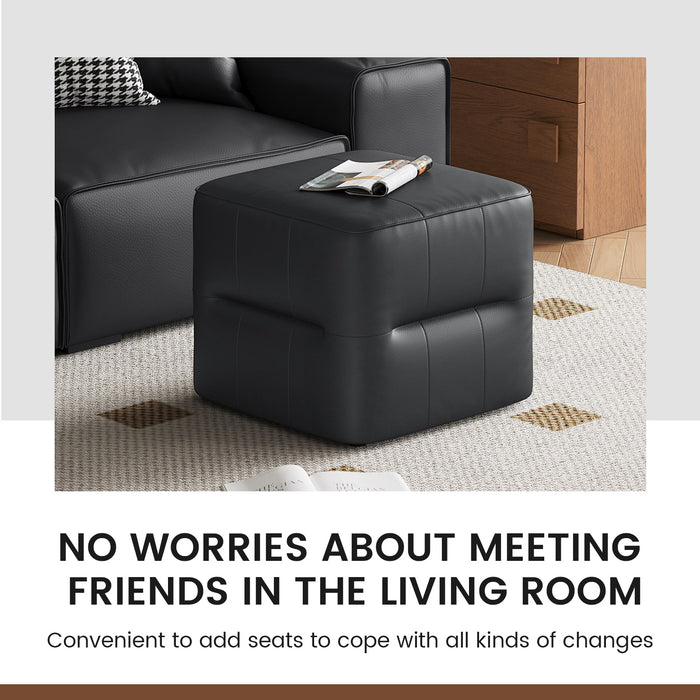 Modern Black Cube Ottoman with Storage Multi-Purpose PU Leather Side Table, Footrest