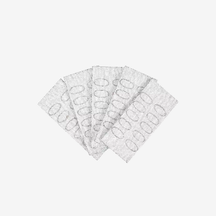 A collection of nail file pads fanned out, showing their textured surface.