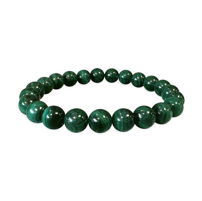 Natural Green malachite with Silver Bead Bracelet