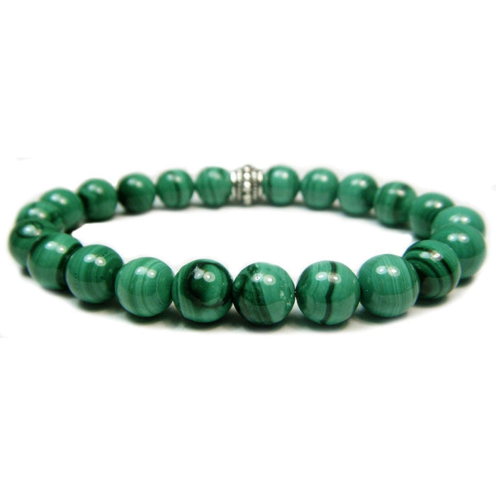 Natural Green malachite with Silver Bead Bracelet