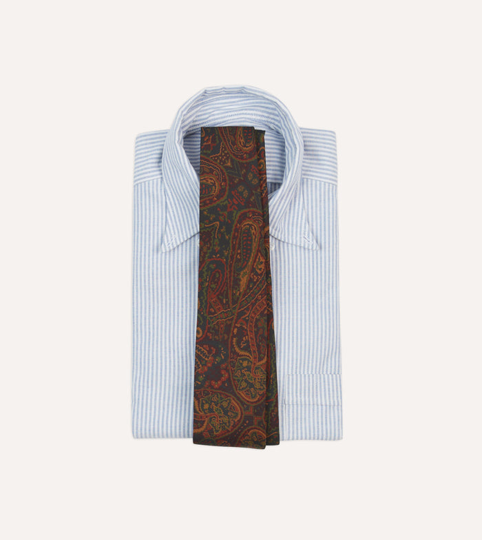 Navy and Burgundy Floral Paisley Print Silk Self Tipped Tie