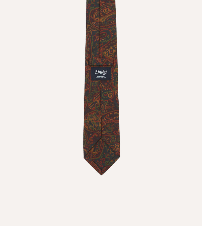 Navy and Burgundy Floral Paisley Print Silk Self Tipped Tie