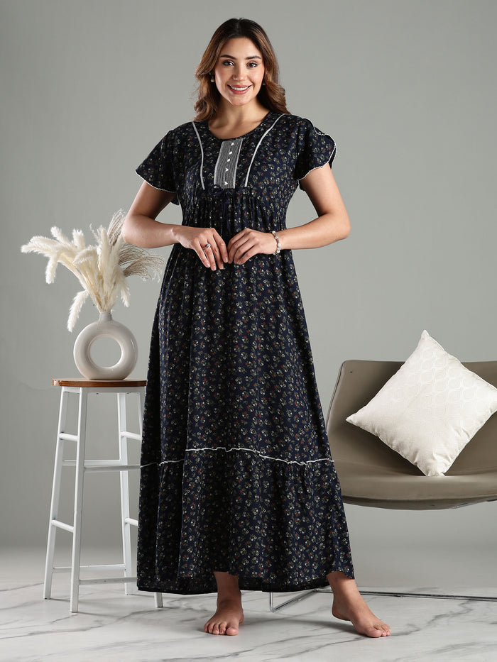 Navy Blue Frock Type Branded Nighty for Women