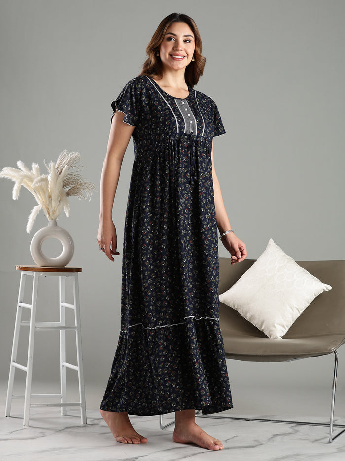 Navy Blue Frock Type Branded Nighty for Women