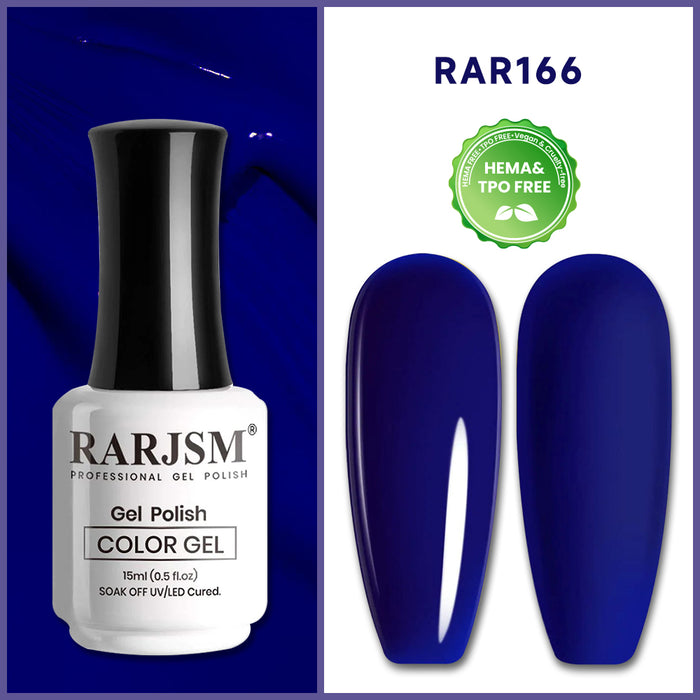 RARJSM Navy Blue RAR166 gel polish bottle 15ml with deep royal sapphire creamy finish swatch TPO HEMA free