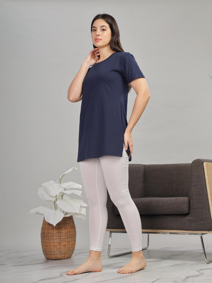 Stylish Cotton Navy Blue Long T-Shirt for Women