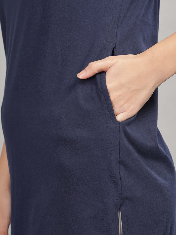 Stylish Cotton Navy Blue Long T-Shirt for Women