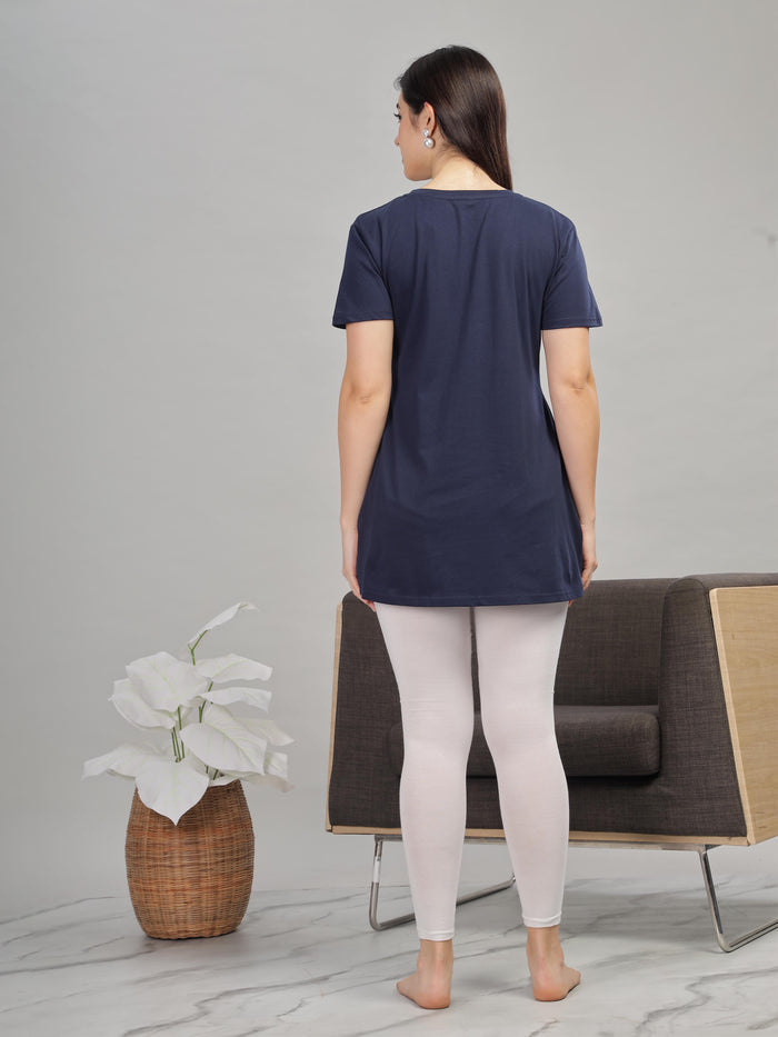 Stylish Cotton Navy Blue Long T-Shirt for Women