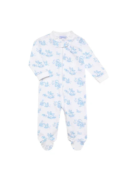 Nella Pima Blue Toile Zipper Footie