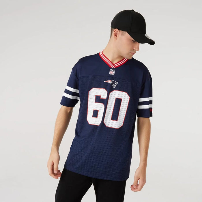 The Male model is wearing New England Patriots NFL Dark Blue Mesh T-Shirt 3