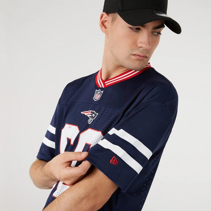 The Male model is wearing New England Patriots NFL Dark Blue Mesh T-Shirt 5