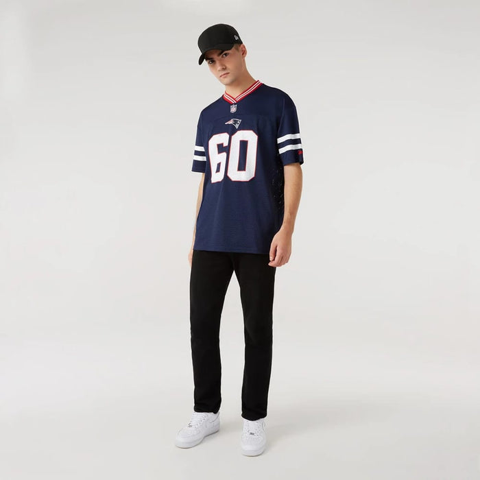The Male model is wearing New England Patriots NFL Dark Blue Mesh T-Shirt 6