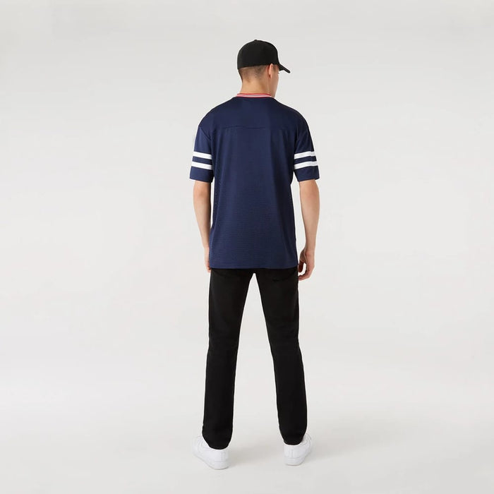 The Male model is wearing New England Patriots NFL Dark Blue Mesh T-Shirt 7