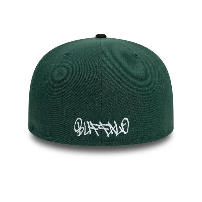 This is a New Era Front Script 59FIFTY Fitted Cap in dark green & black. 2